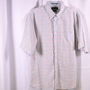 Paul Fredrick Men's 17 Neck Plaid Linen Short Sleeve Shirt Slim Fit Dress Shirt